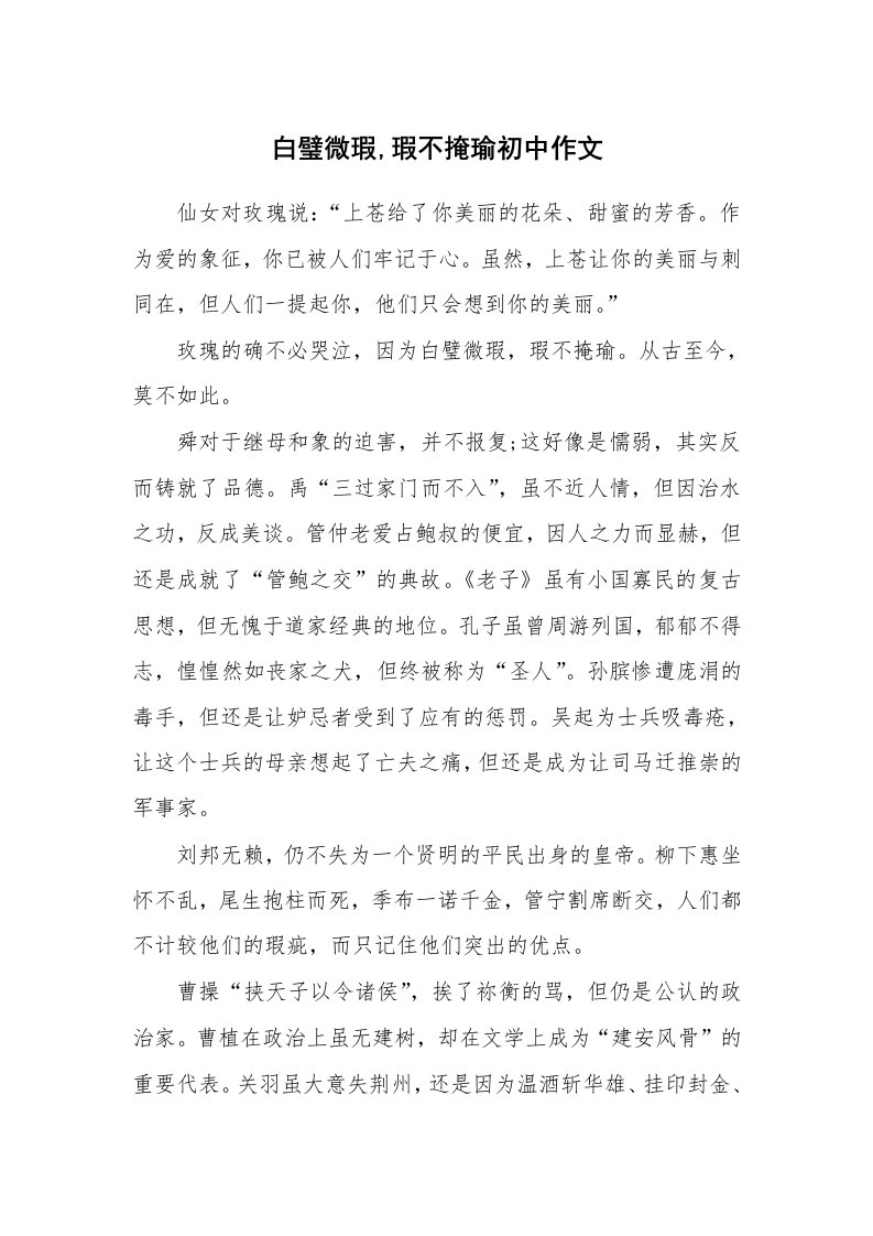 白璧微瑕,瑕不掩瑜初中作文