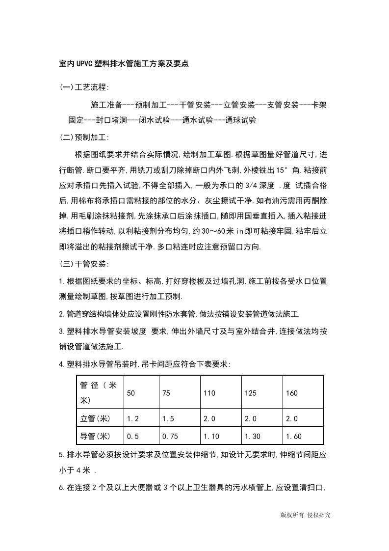 室内UPVC塑料排水管施工方案及要点[优秀工程方案]