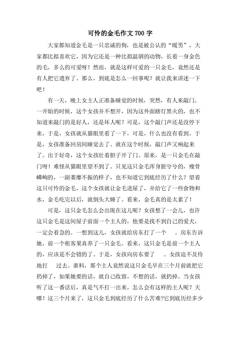 可怜的金毛作文700字