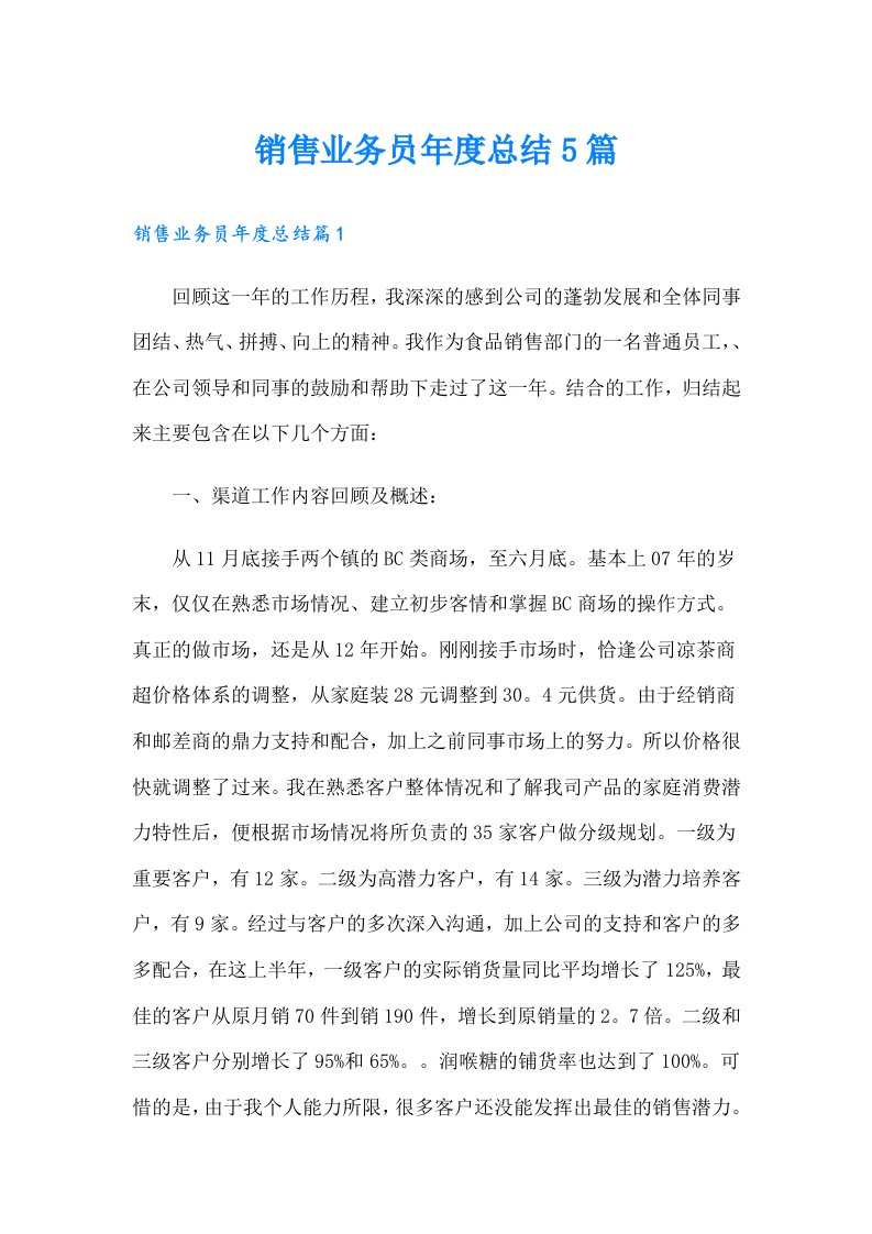 销售业务员年度总结5篇