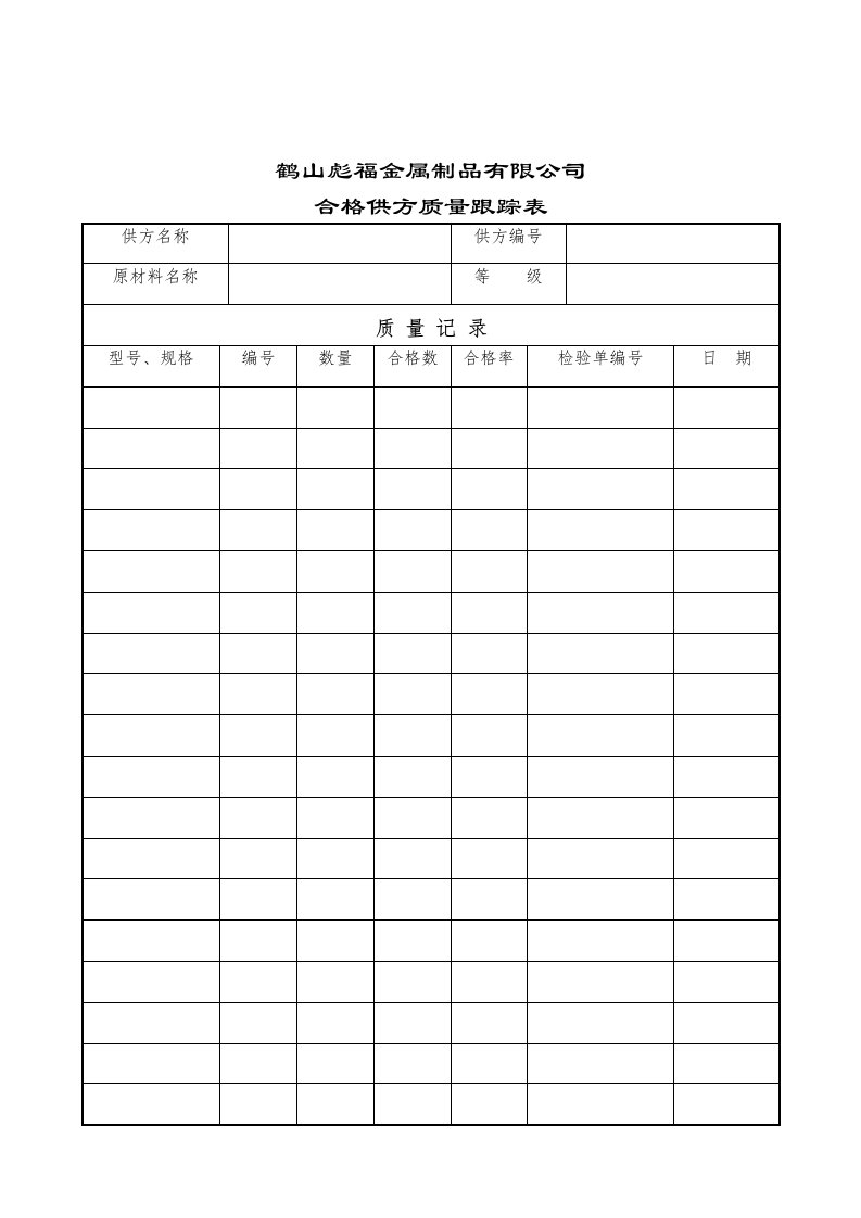 QJ030合格供方质量跟踪表