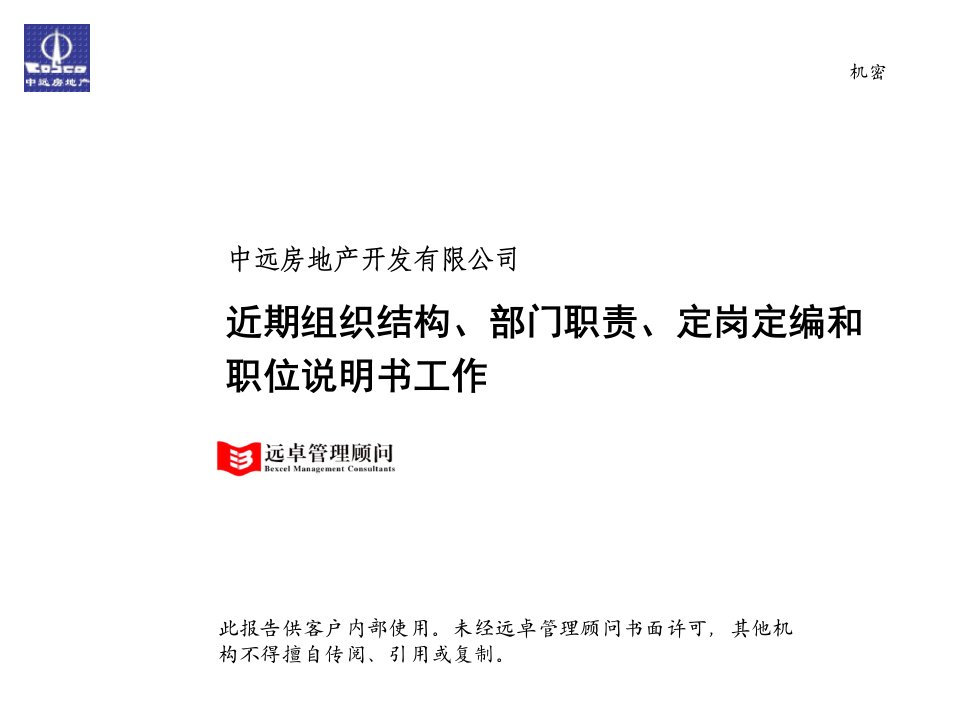 中远房地产公司《近期组织结构、部门职责、定岗定编和职位说明书》(106页)-组织结构