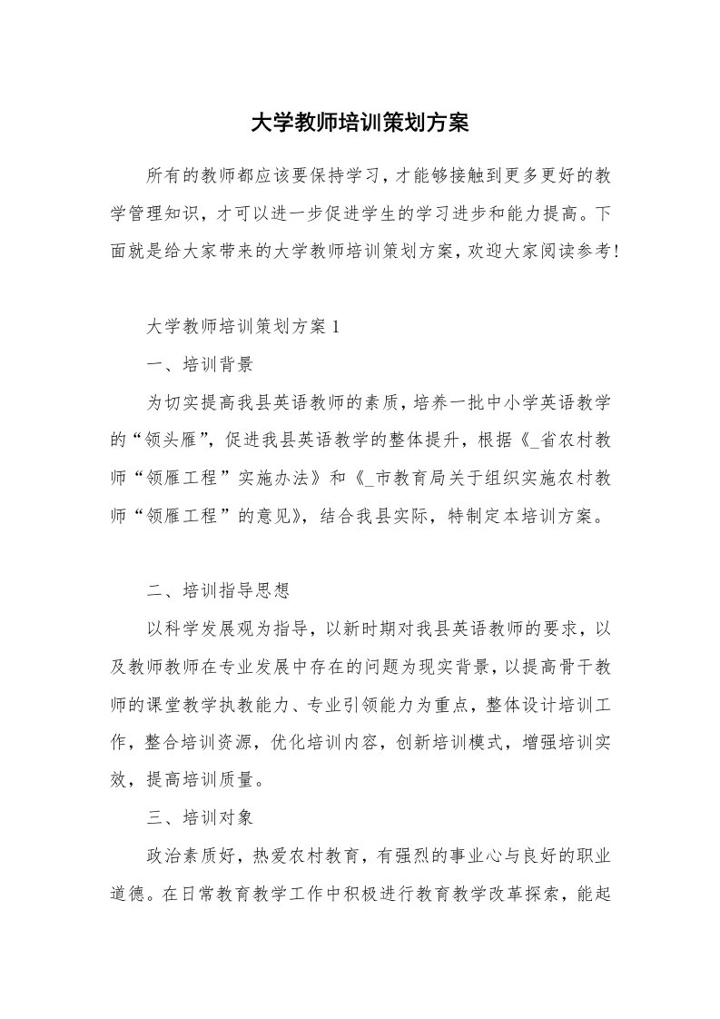 大学教师培训策划方案