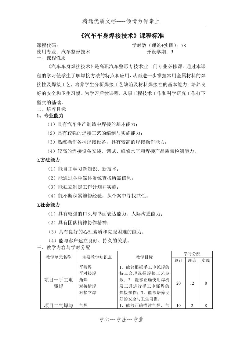 《汽车车身焊接技术》课程标准(共5页)