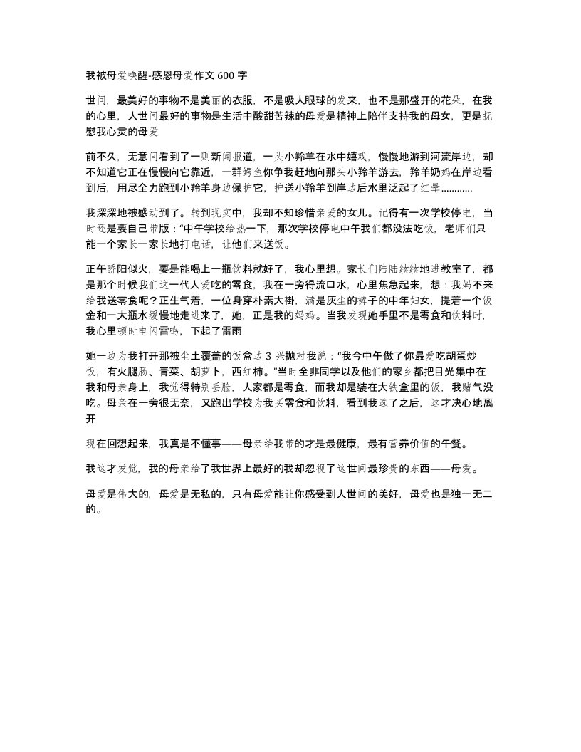 我被母爱唤醒-感恩母爱作文600字