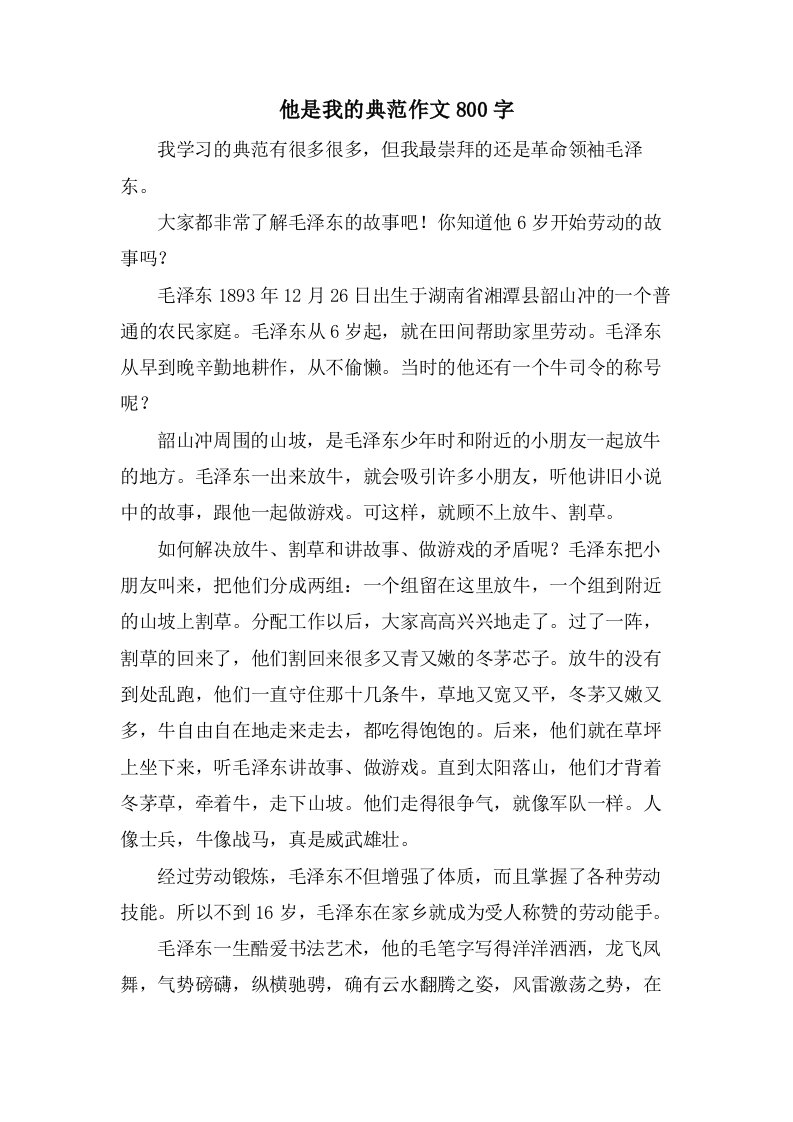 他是我的榜样作文800字