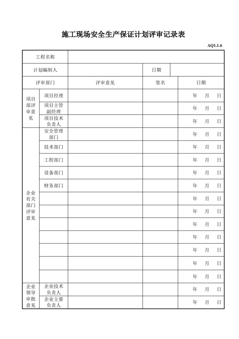 施工组织-施工现场安全生产保证计划评审记录表