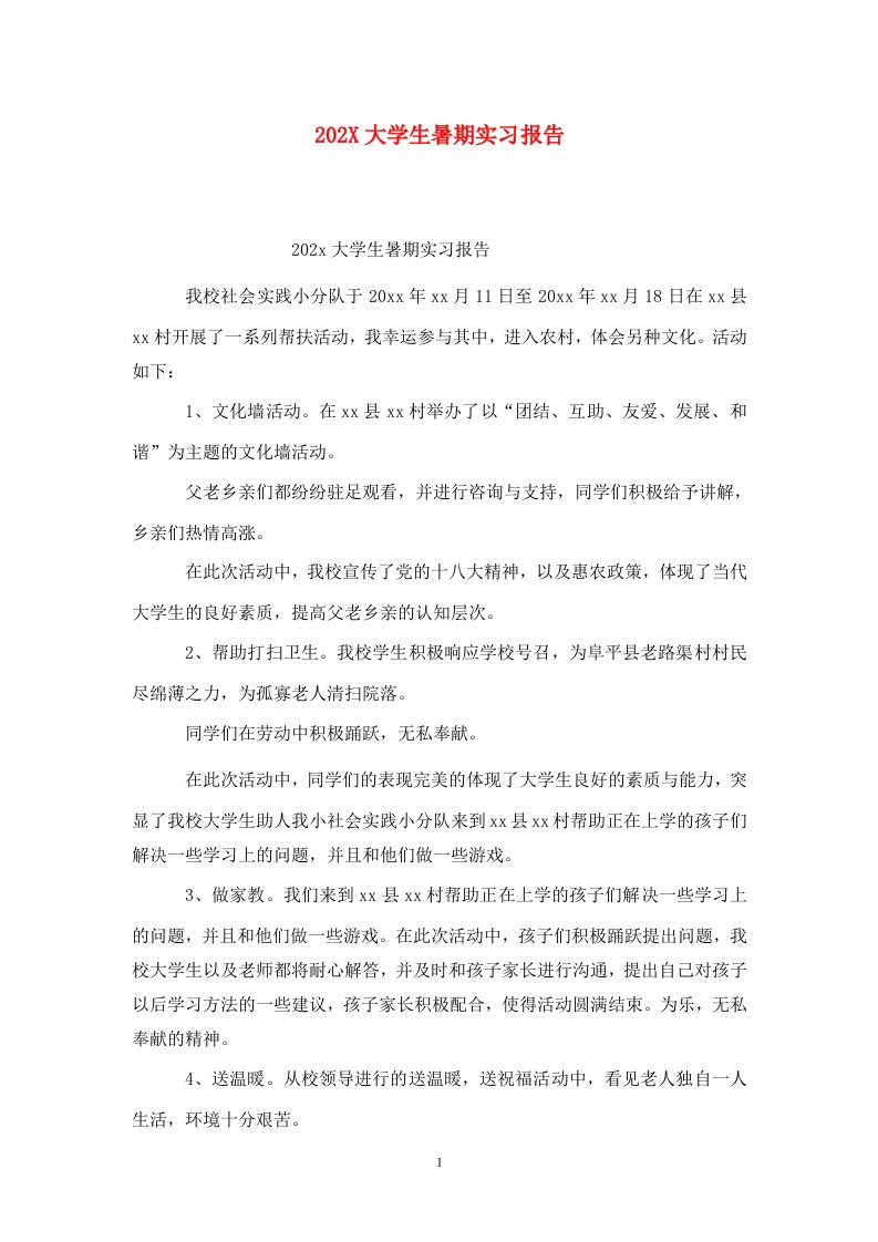 202X大学生暑期实习报告