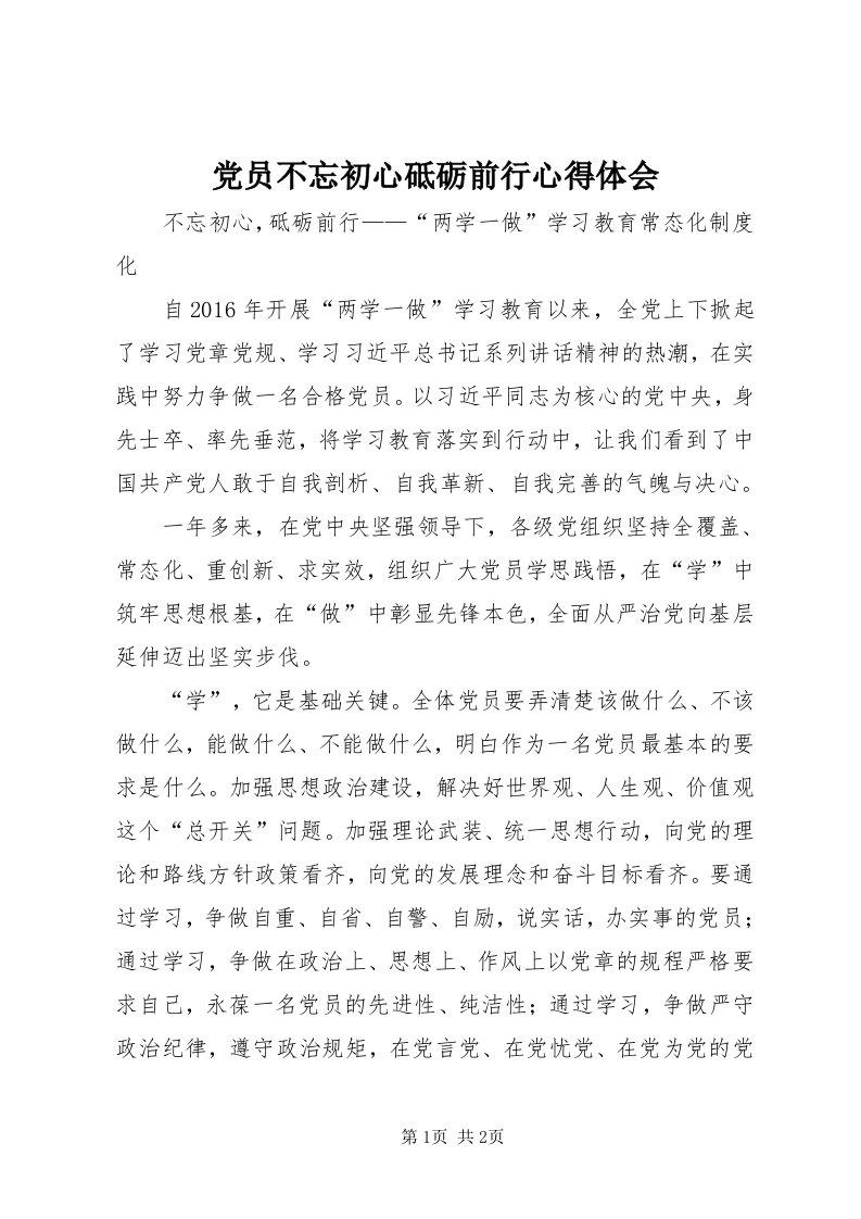 党员不忘初心砥砺前行心得体会