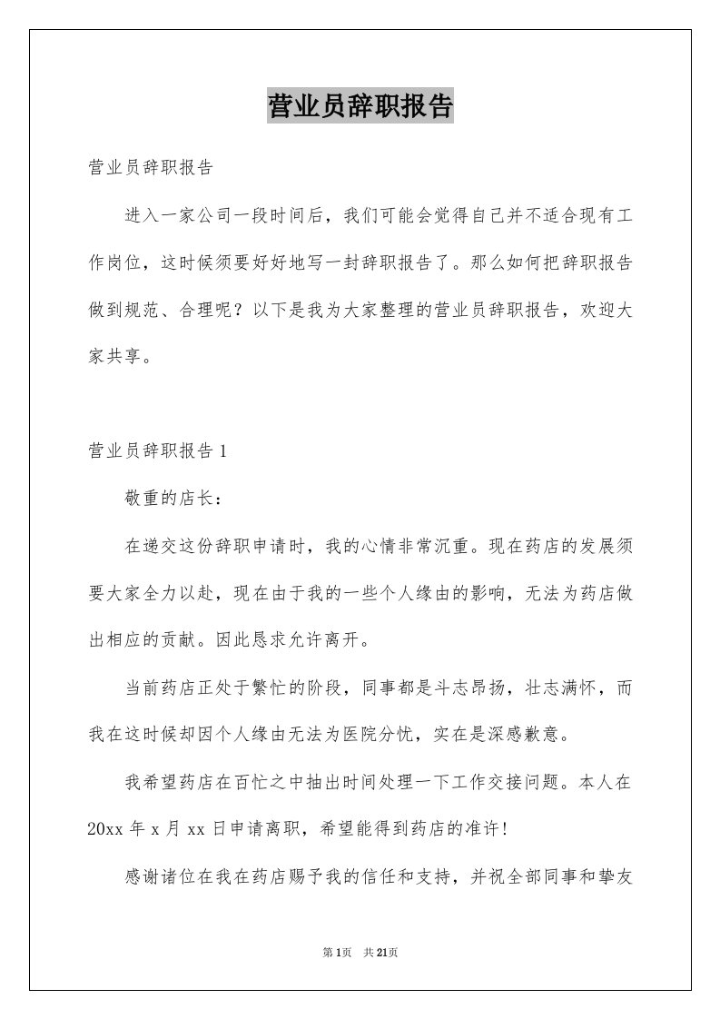 营业员辞职报告例文4