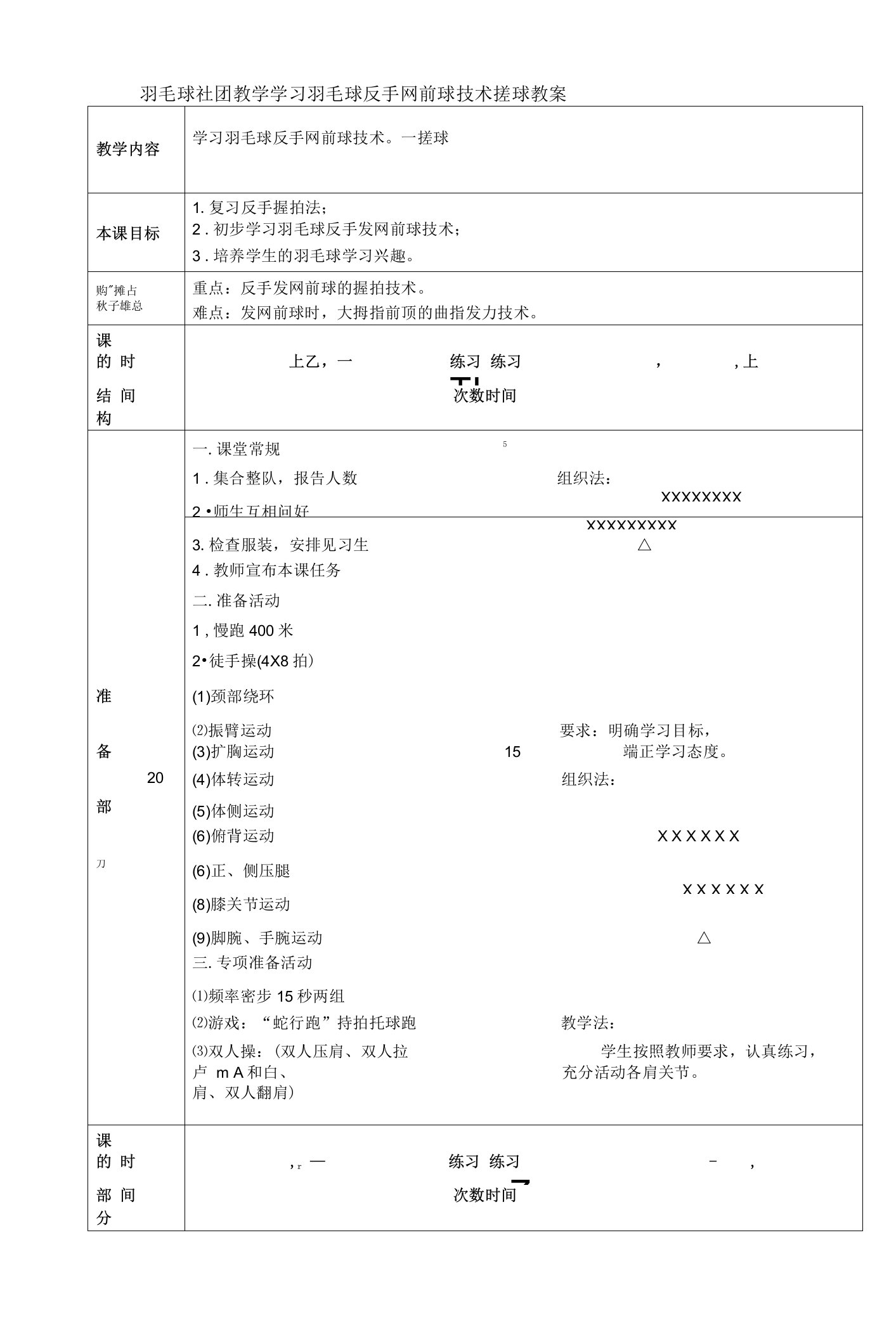 羽毛球社团教学学习羽毛球反手网前球技术搓球教案