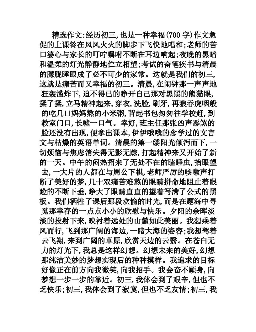 经历初三,也是一种幸福(700字)作文