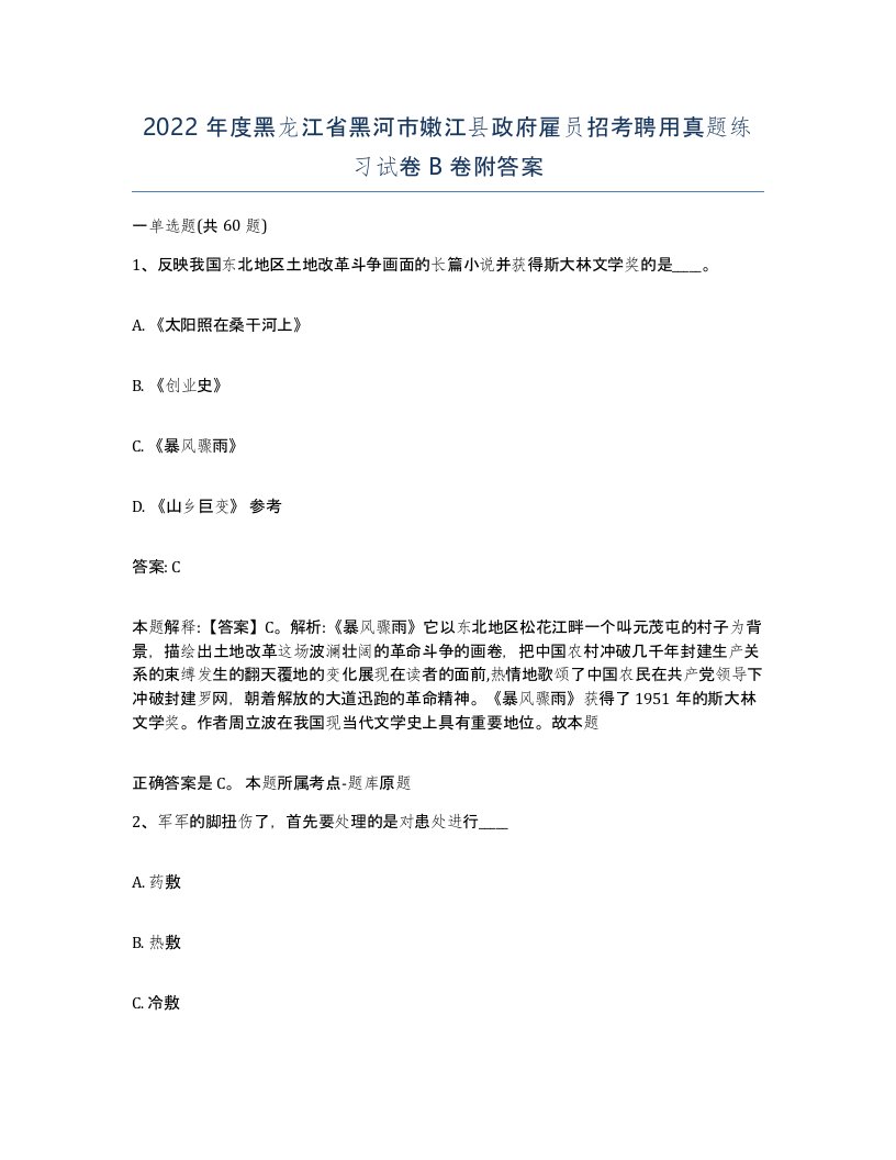 2022年度黑龙江省黑河市嫩江县政府雇员招考聘用真题练习试卷B卷附答案