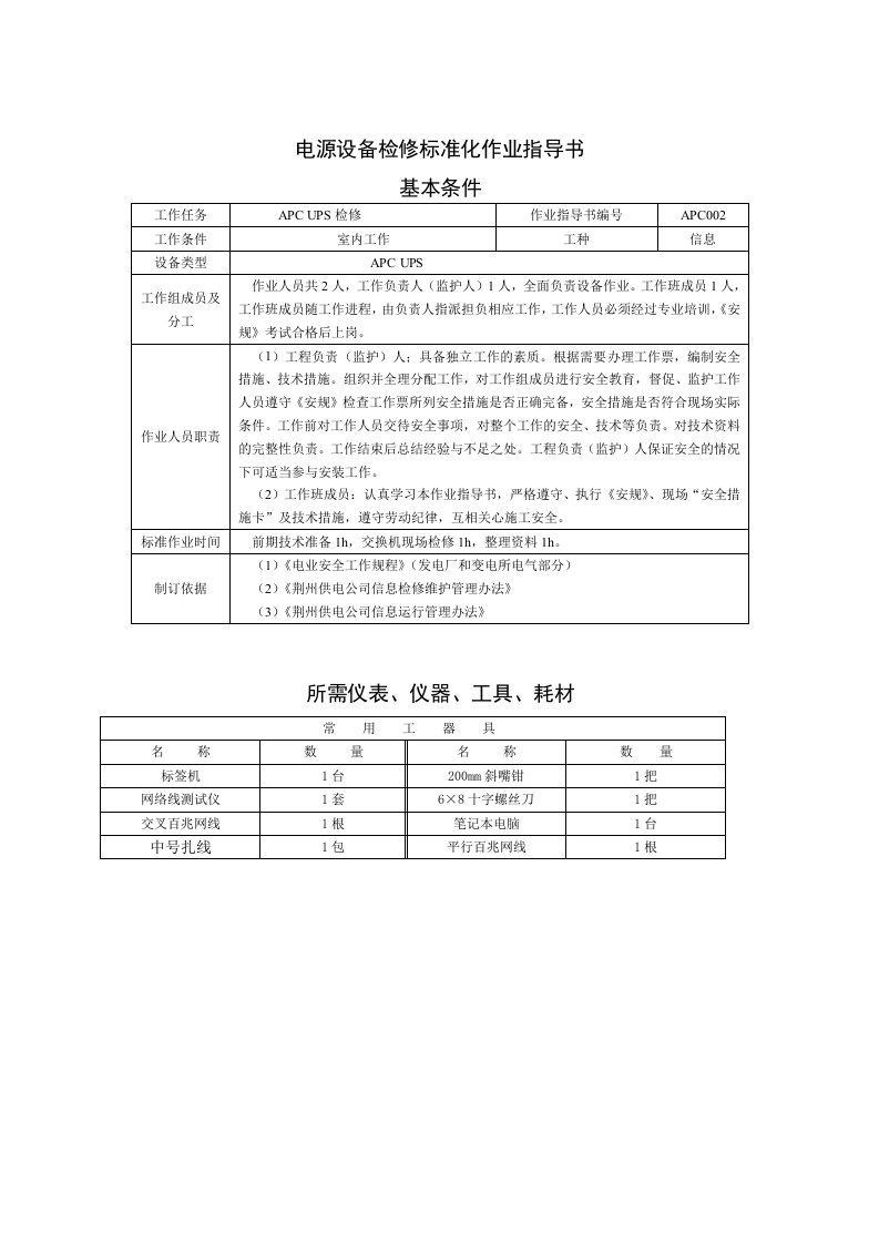 电源设备检修标准化作业指导书