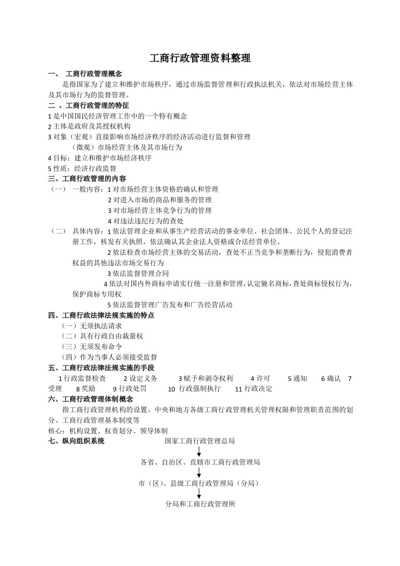 工商行政管理资料整理