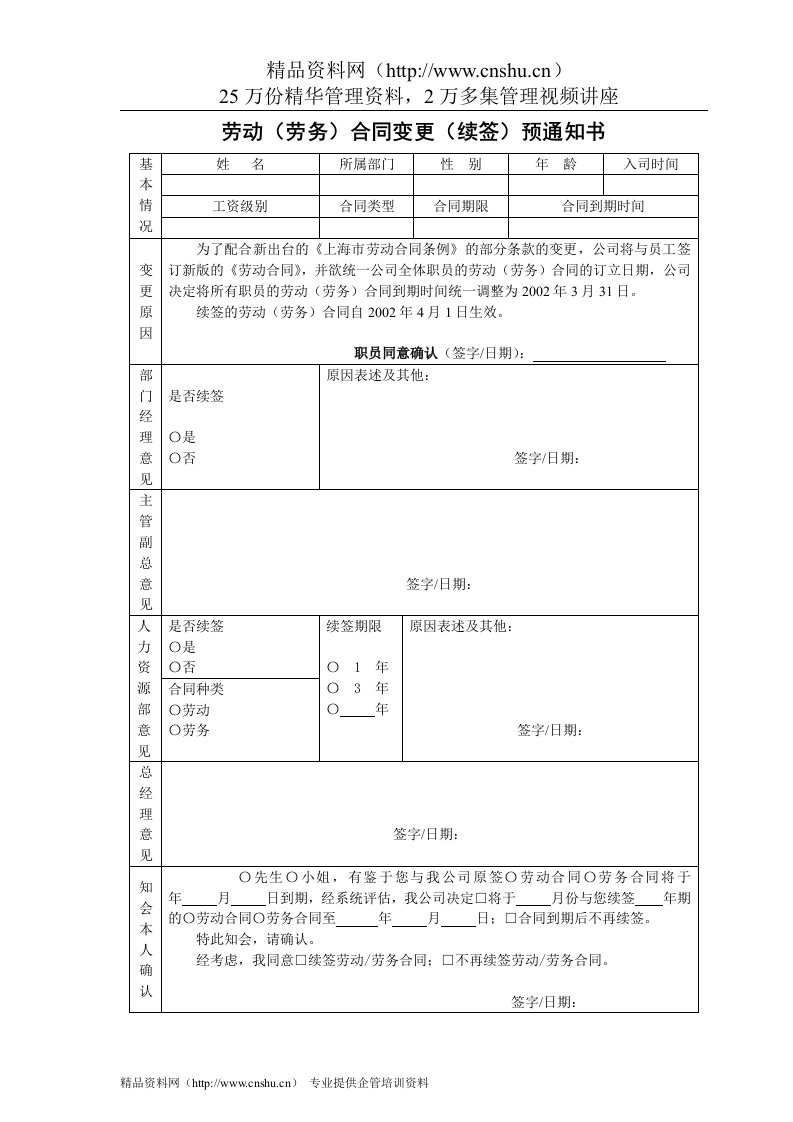 VANKE-HR-F023劳动（劳务）合同变更预通知书