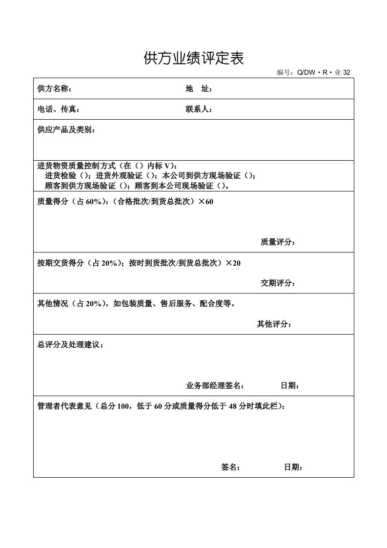 32供方业绩评定表