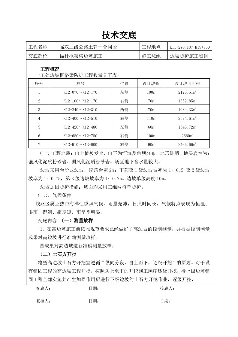 锚杆边坡施工技术交底