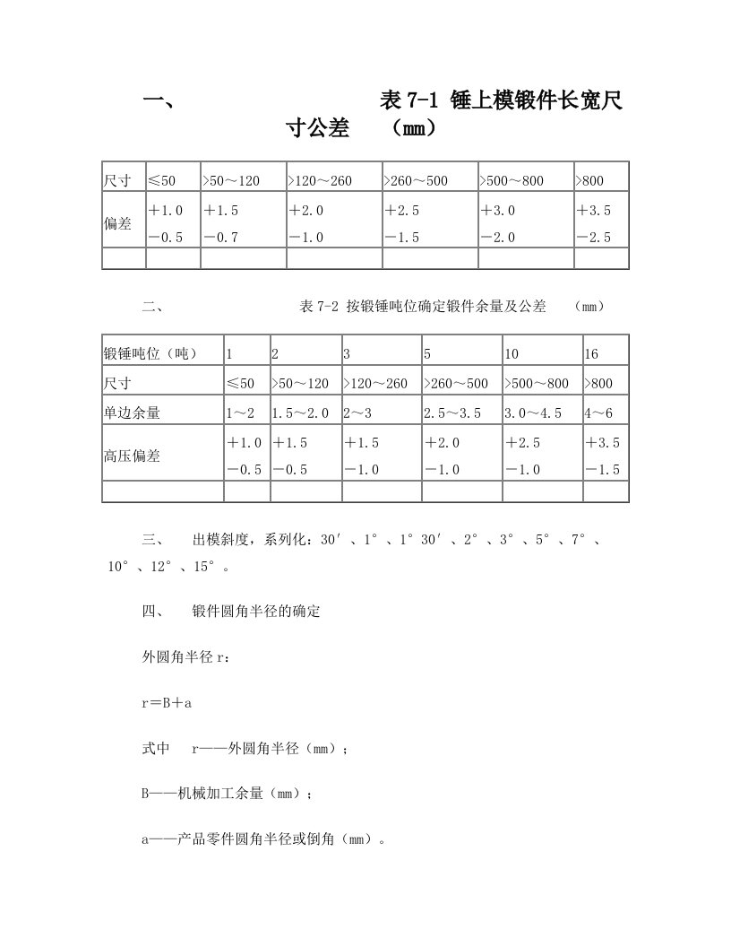 锤上模锻件长宽尺寸公差