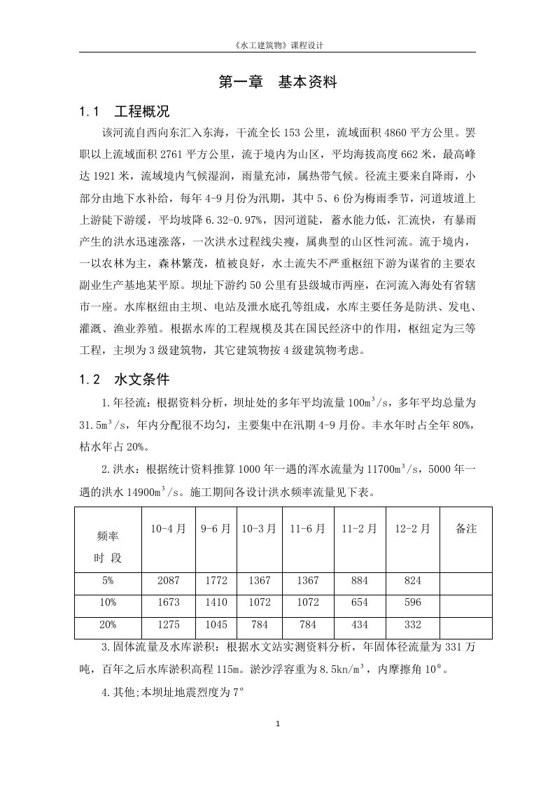 水工建筑物重力坝课程设计