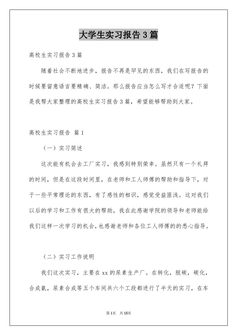 大学生实习报告3篇例文4