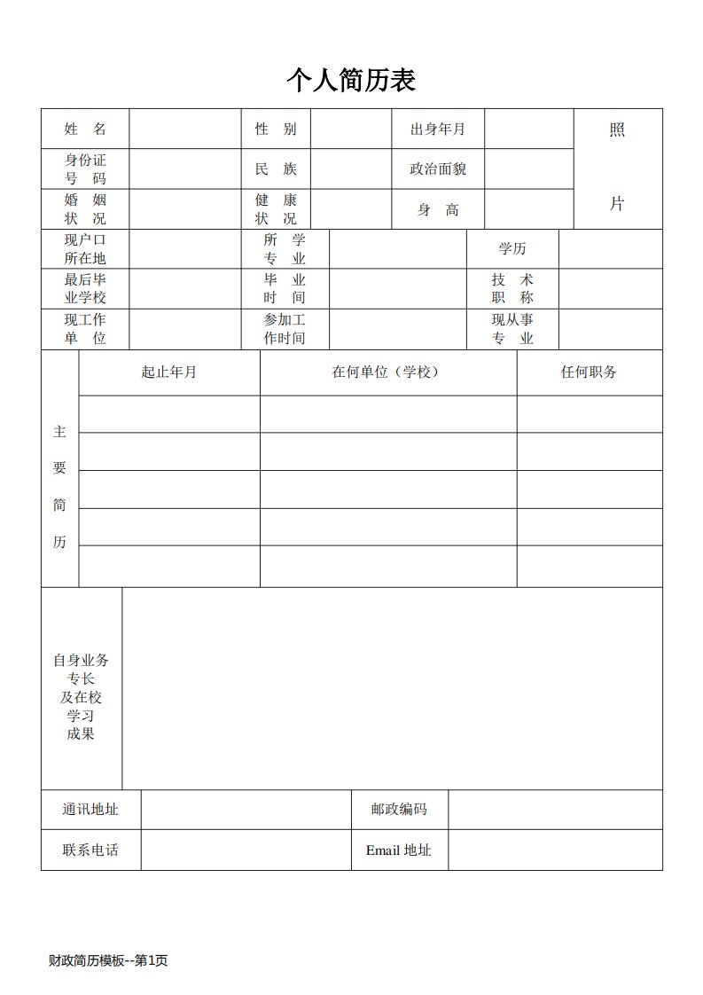 财政简历模板