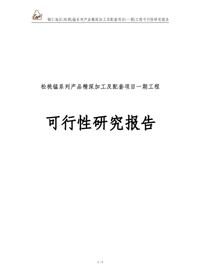 松桃锰系列产品精深加工及配套项目一期工程谋划建议书