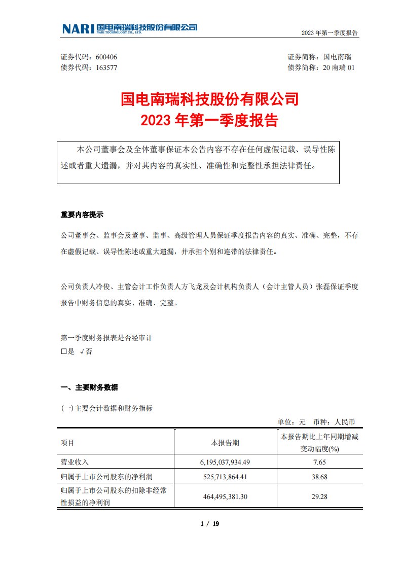 上交所-国电南瑞2023年第一季度报告-20230427