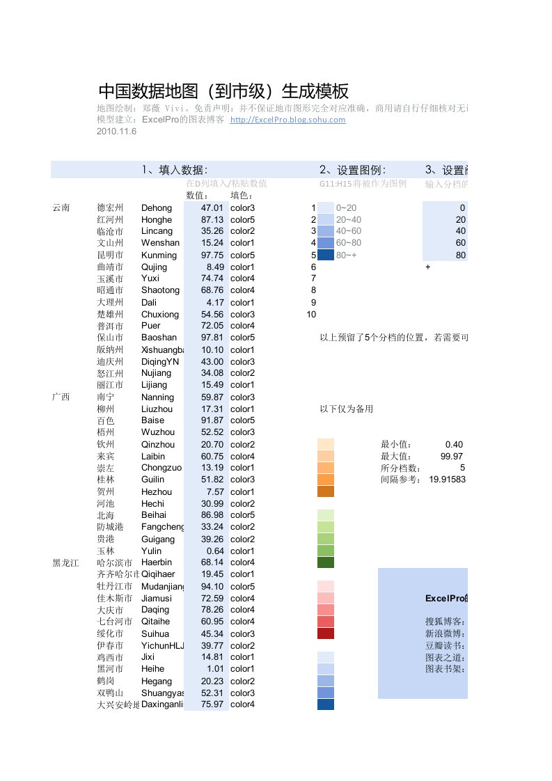 中国数据地图-到市级-分档填色