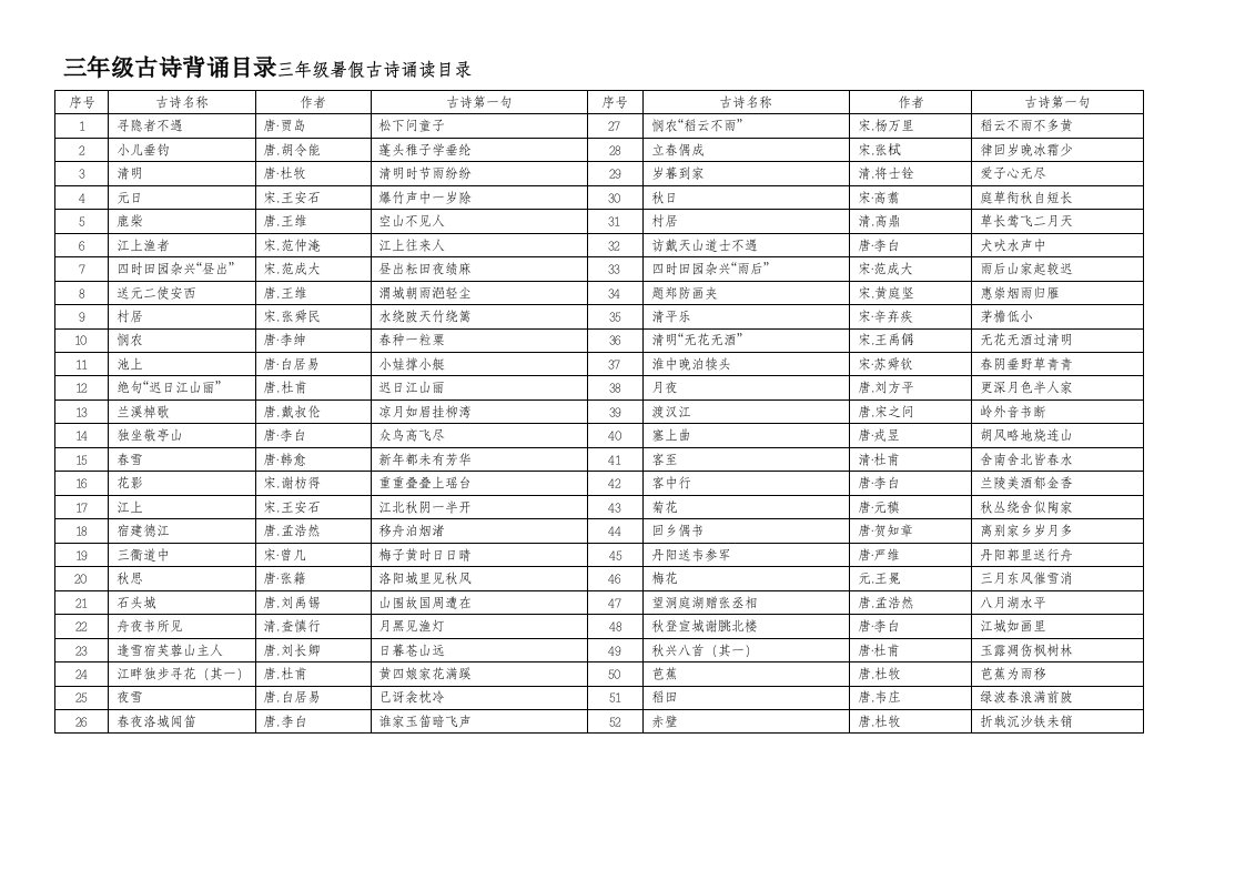 三年级古诗52首(带拼音)