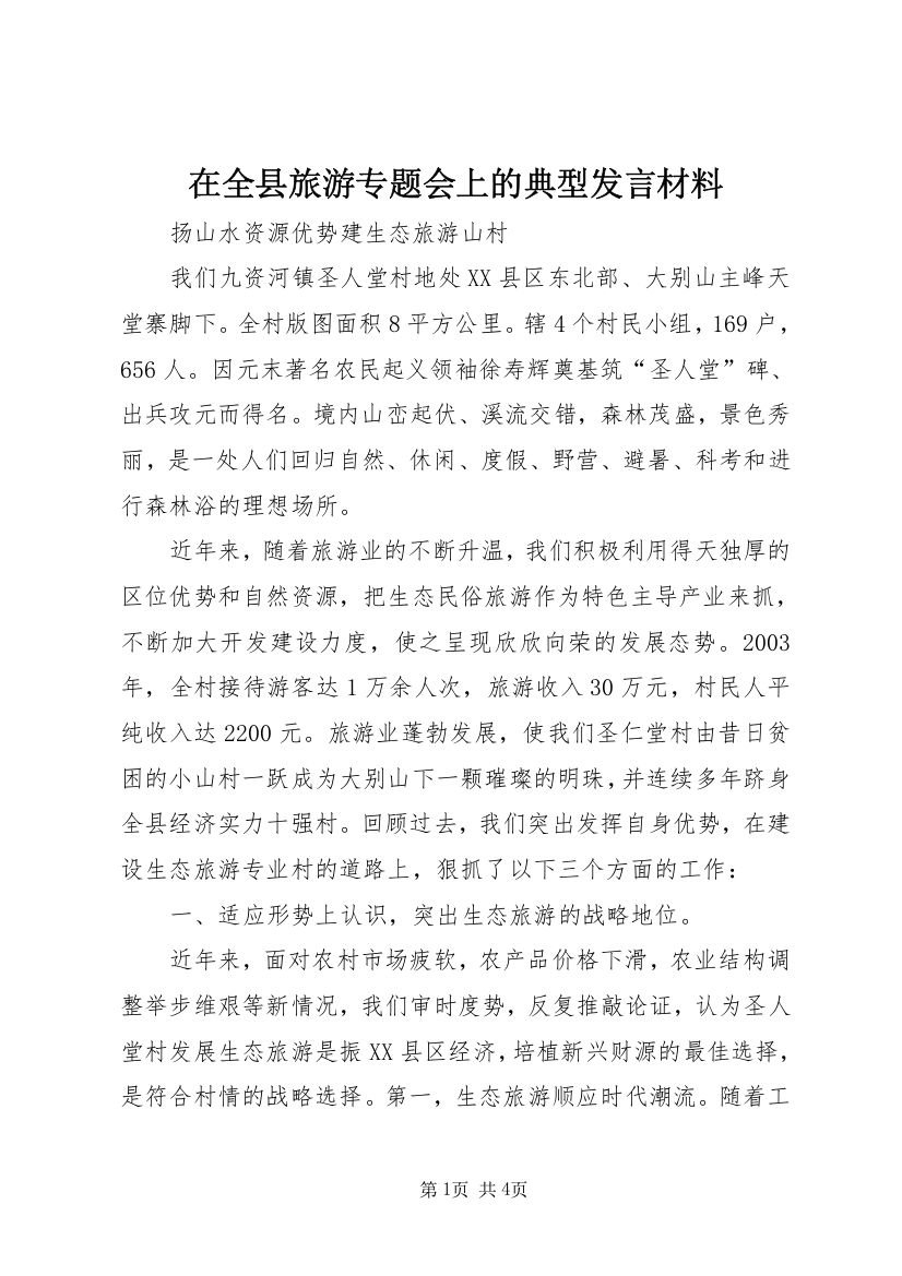 在全县旅游专题会上的典型发言材料