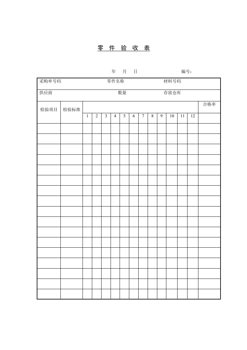 公司零件验收管理记录表