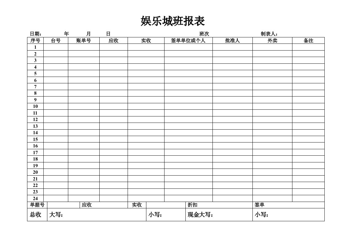 娱乐城班报表模板.doc