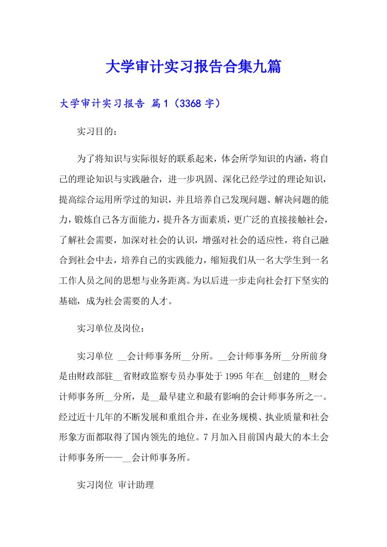 大学审计实习报告合集九篇