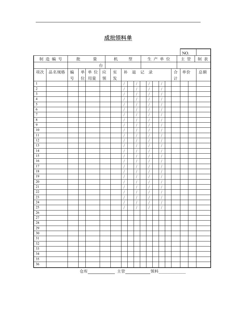 【管理精品】六、成批领料单