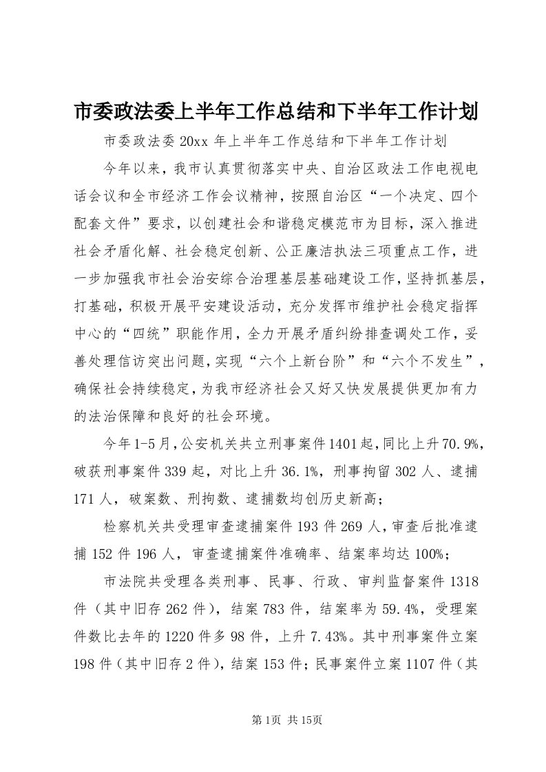 5市委政法委上半年工作总结和下半年工作计划