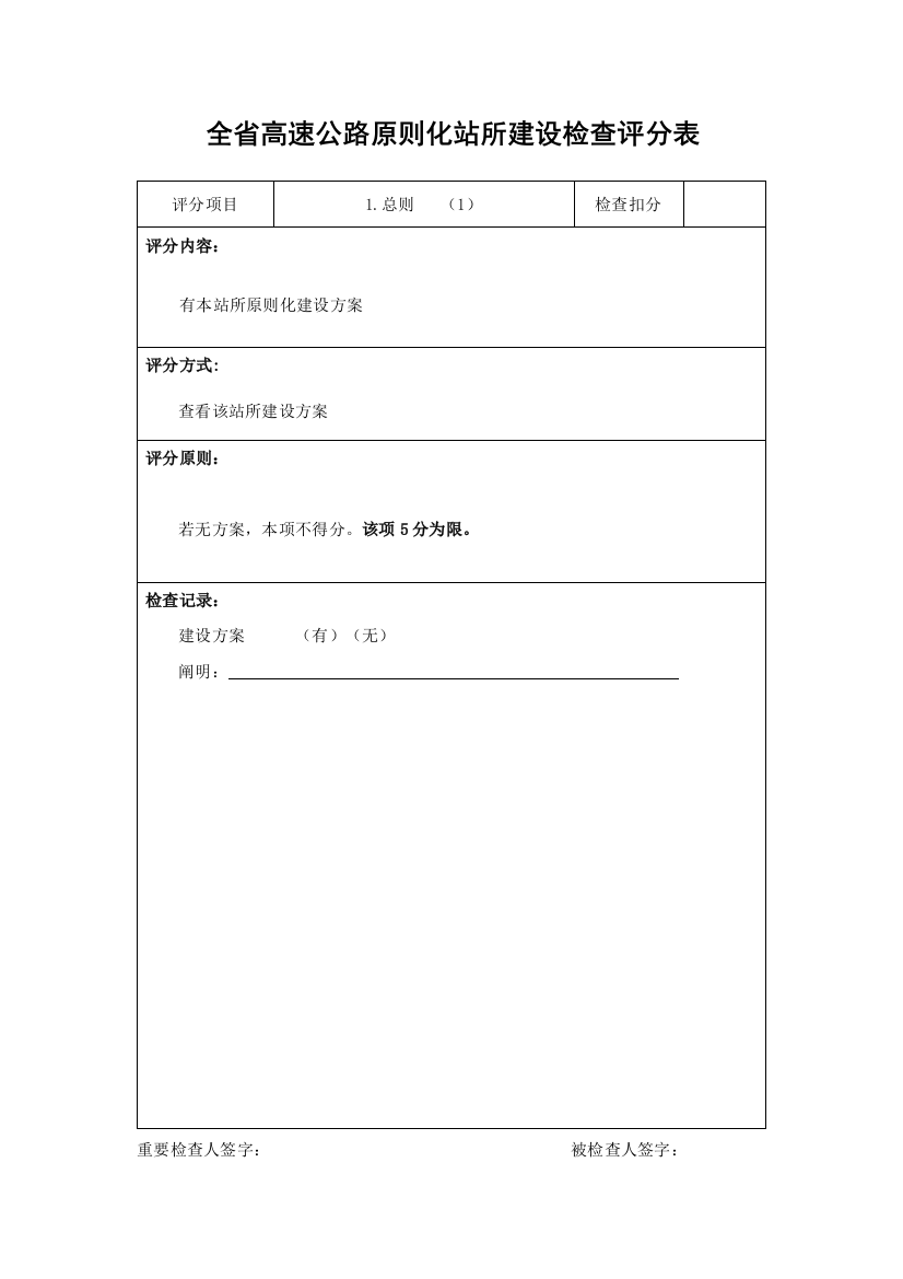 高管局标准化收费站示范站检查表全样本