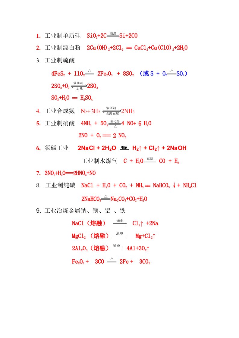 工业制备方程式