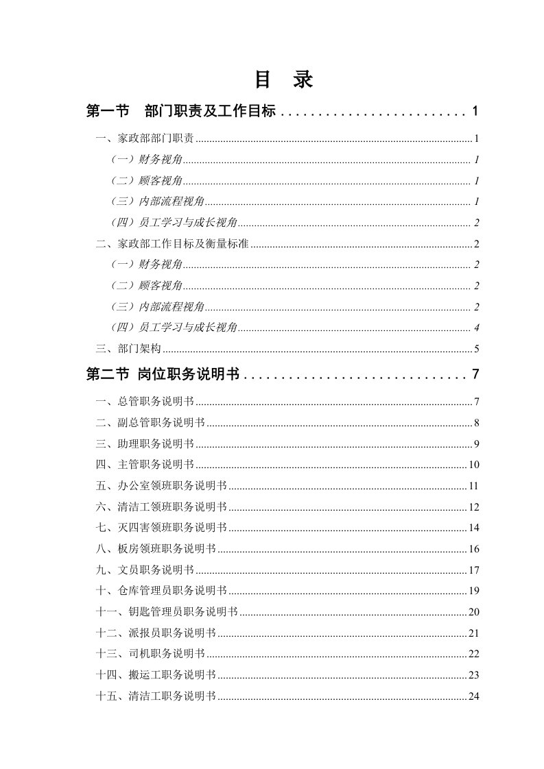 某公司部门工作职务说明书