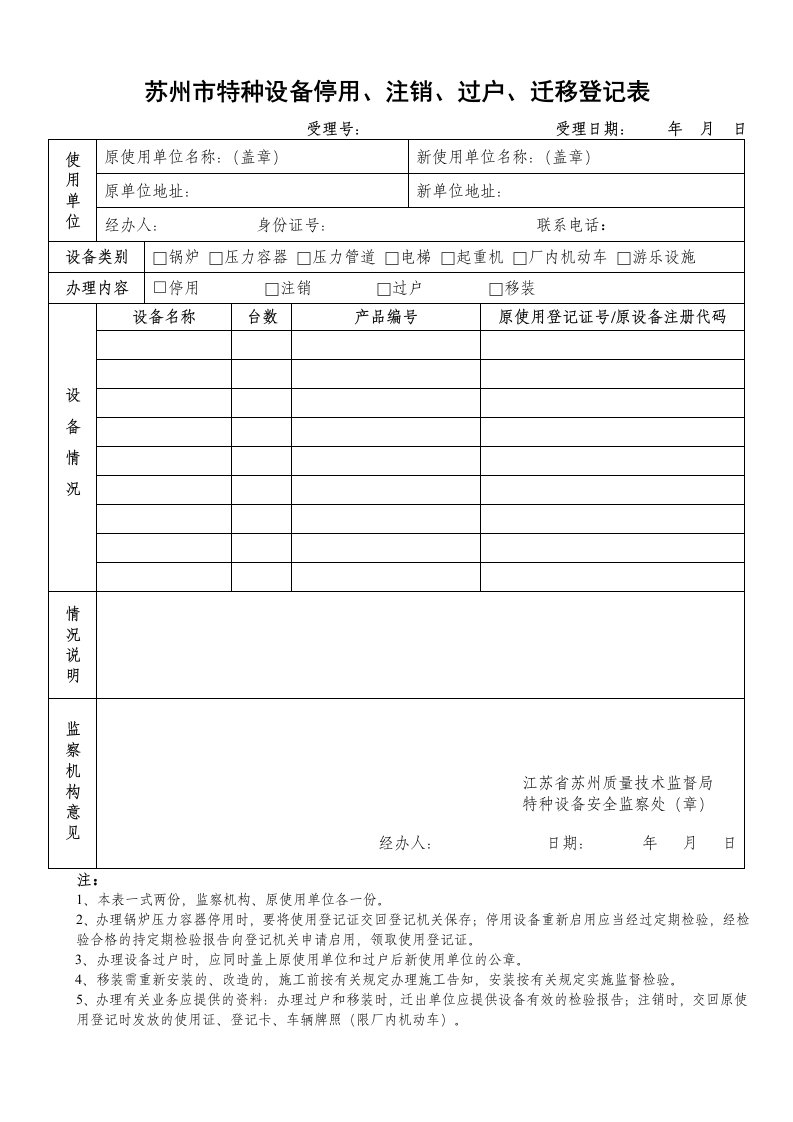 苏州市特种设备停用、注销、过户、迁移登记表.doc