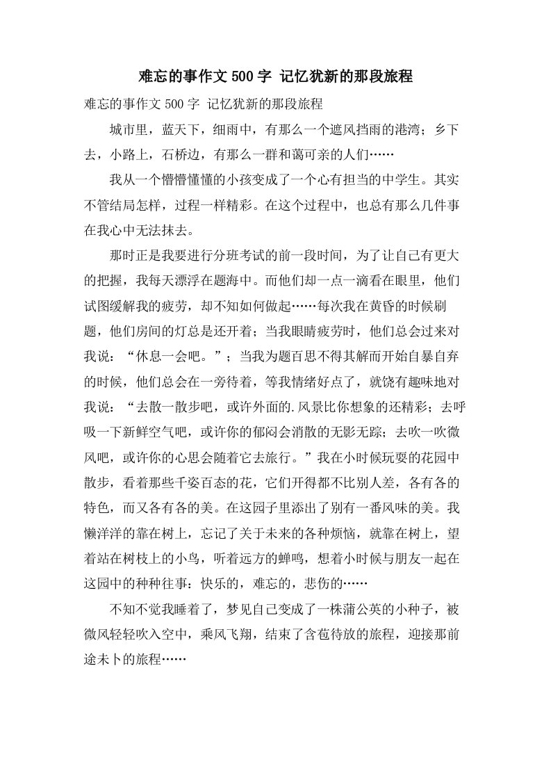 难忘的事作文500字