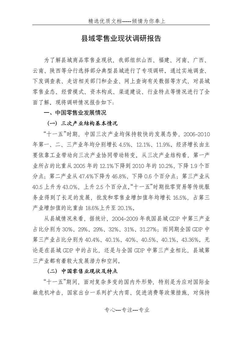 中国县域零售业现状调研报告(共17页)