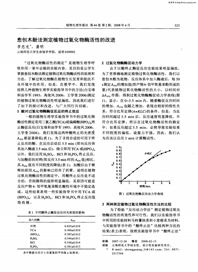 愈创木酚法测定植物过氧化物酶活性的改进