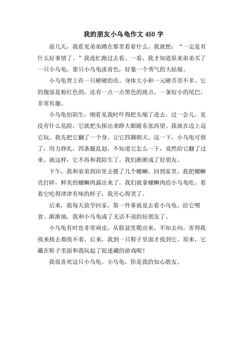 我的朋友小乌龟作文450字