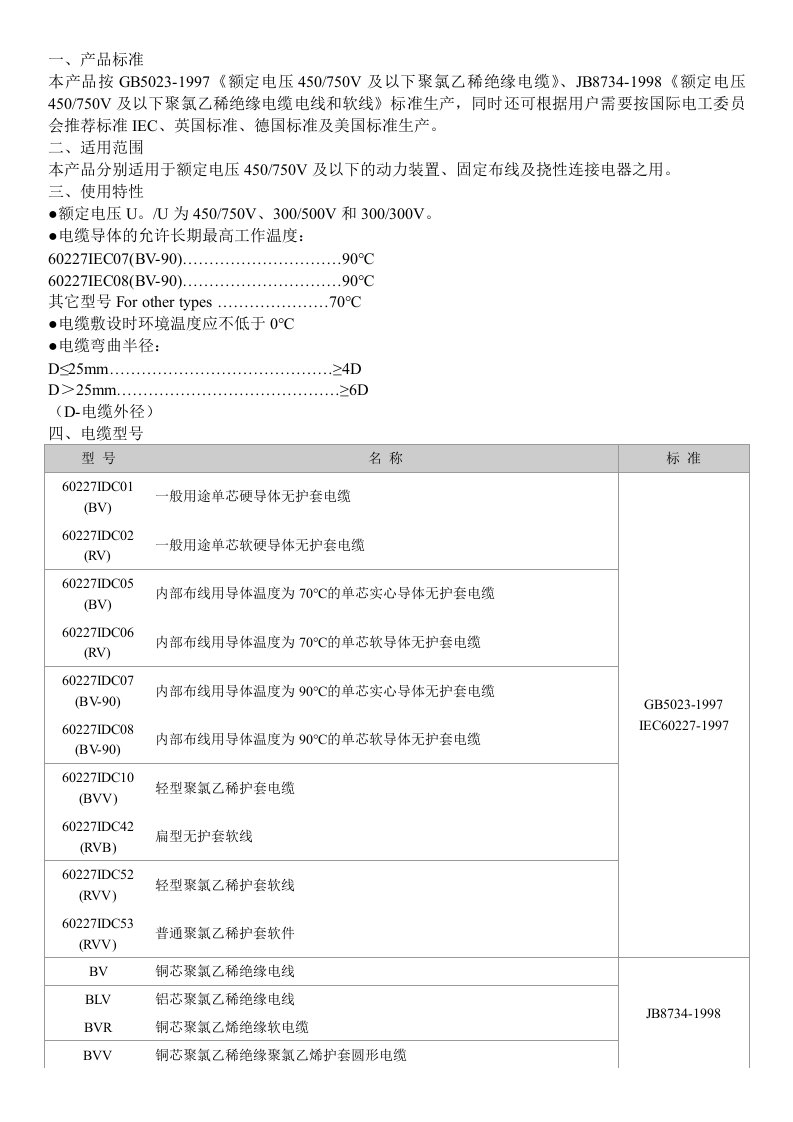 电缆技术规范管理标准