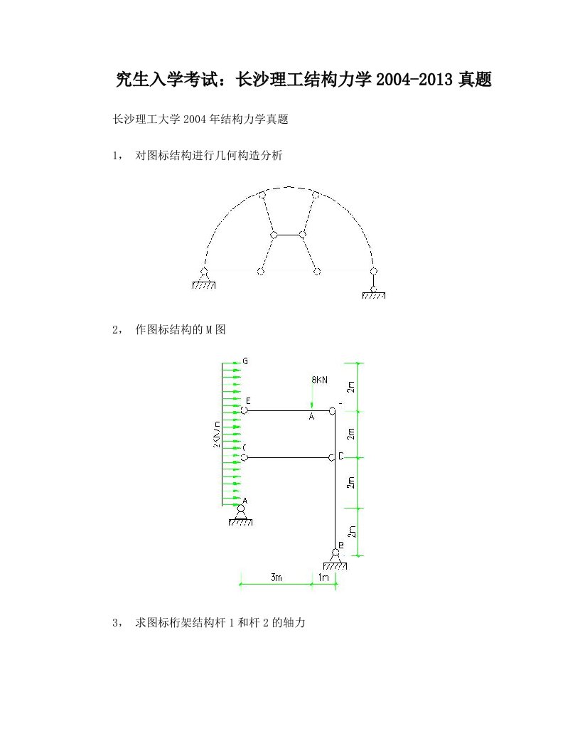 长沙理工结构力学2004-2014真题