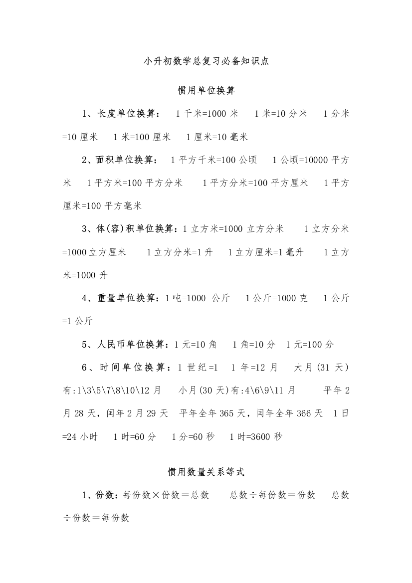 2021年小升初数学总复习[最全]