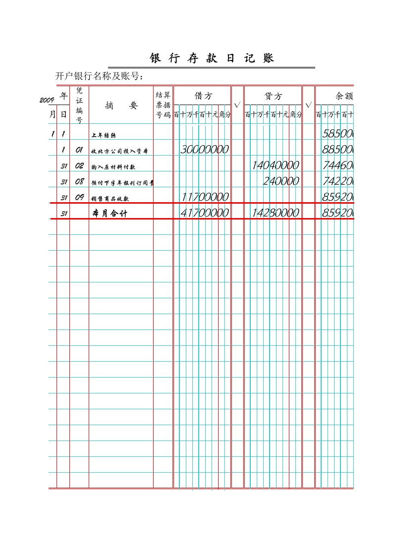 银行存款日记账