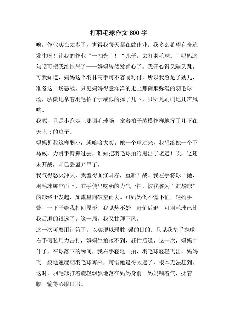 打羽毛球作文800字