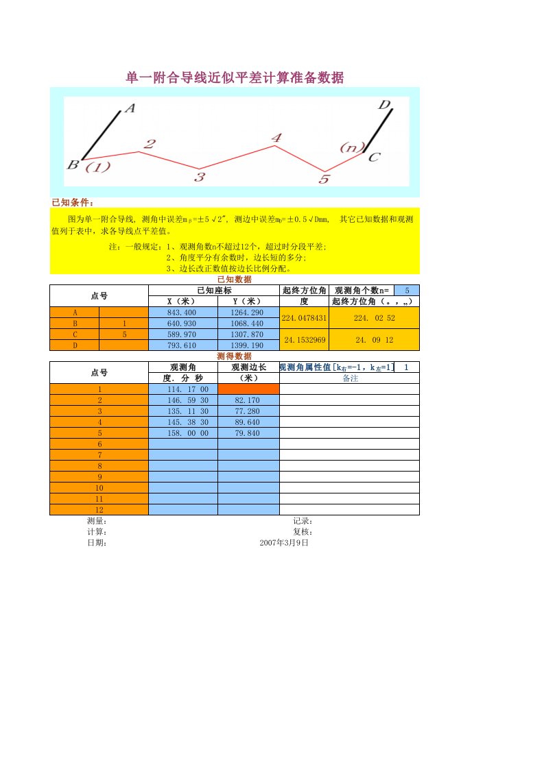 工程资料-附合导线平差计算